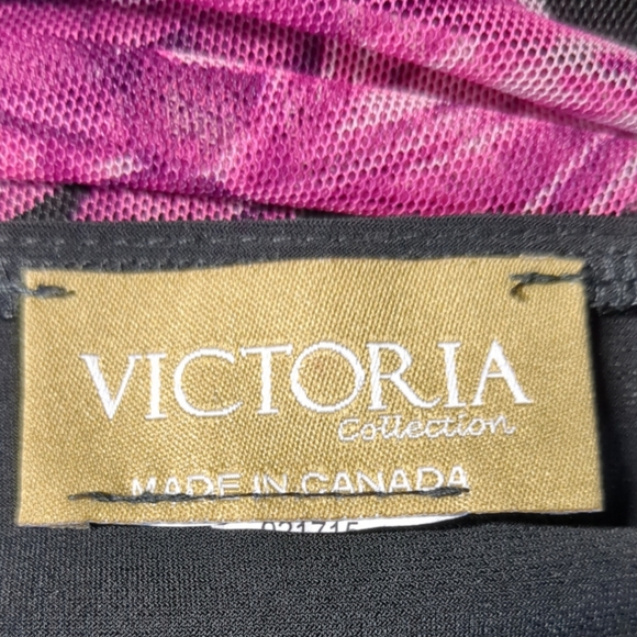 VICTORIA COLLECTION Black Mesh And Pink Floral Elegant Blouse Size Plus XXL - Picture 10 of 13